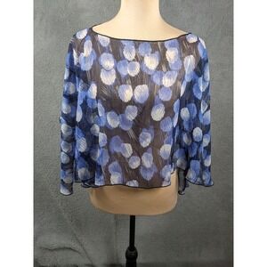 GANZ Swimwear Top Cover Up Womens One Size Black Blue White Sheer Circle Print